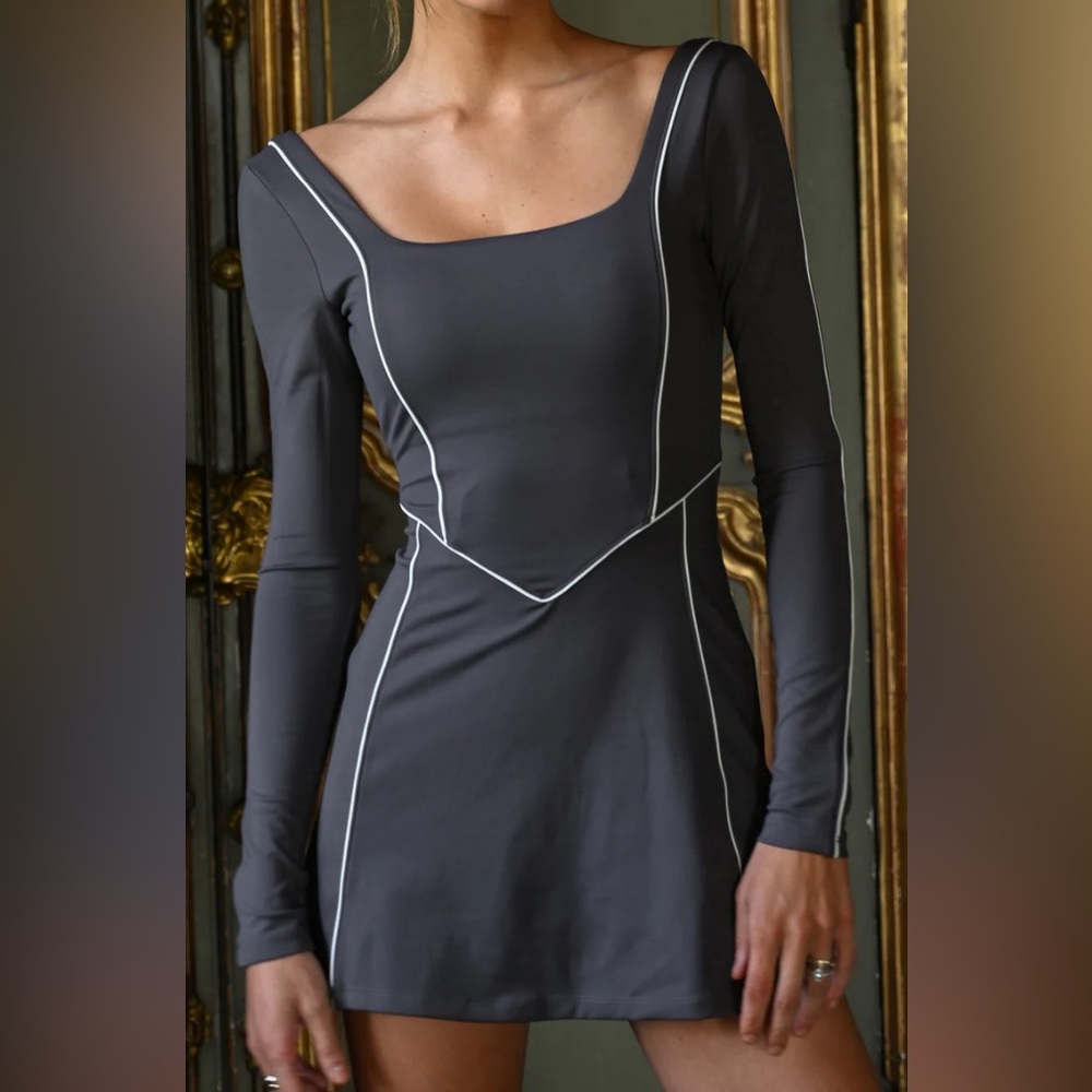 Yllw the Label Bailey Long Sleeve Dress in Charcoal
